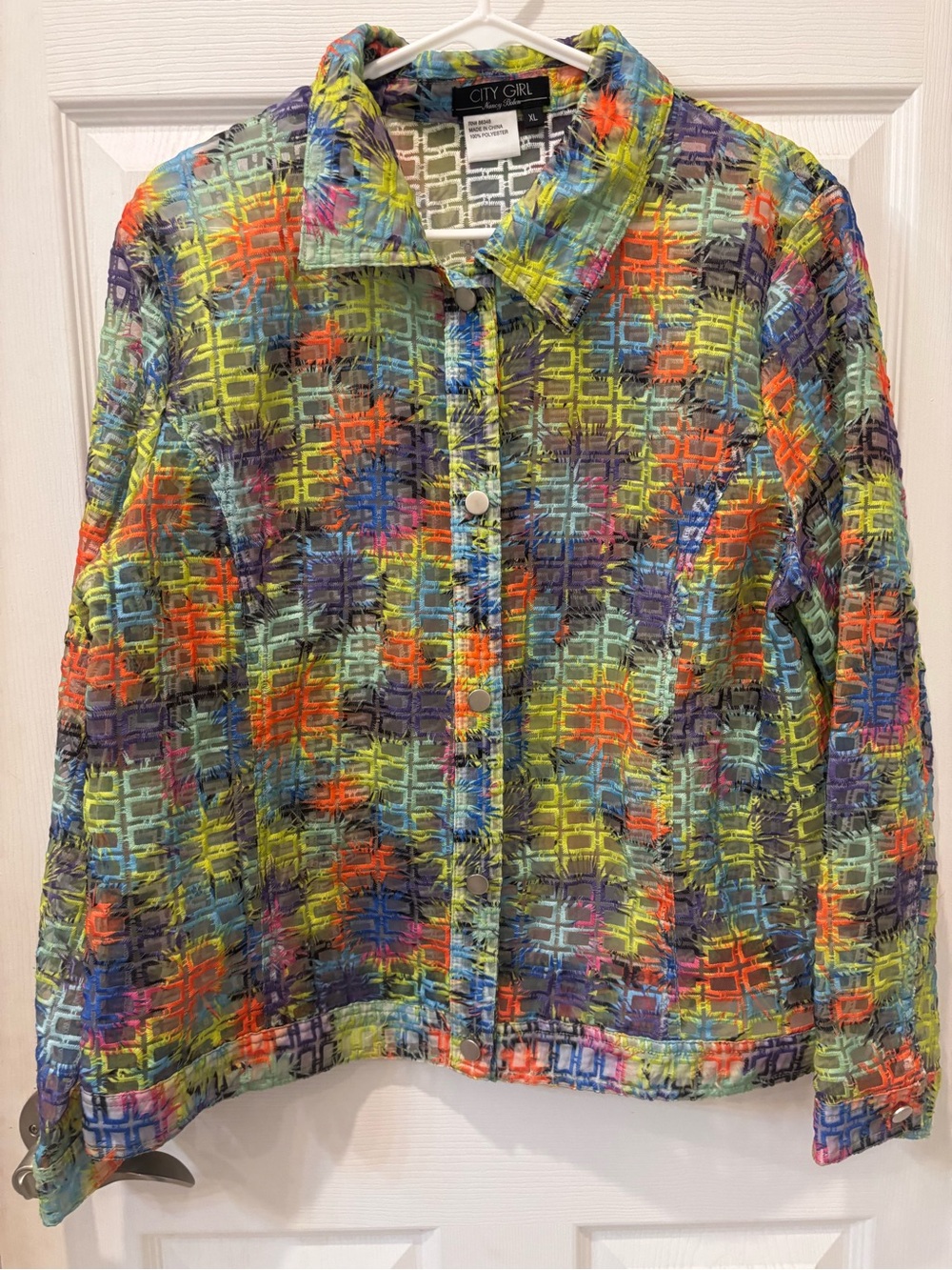City Girls Multicolor Patterned Button-Front Shirt Jacket